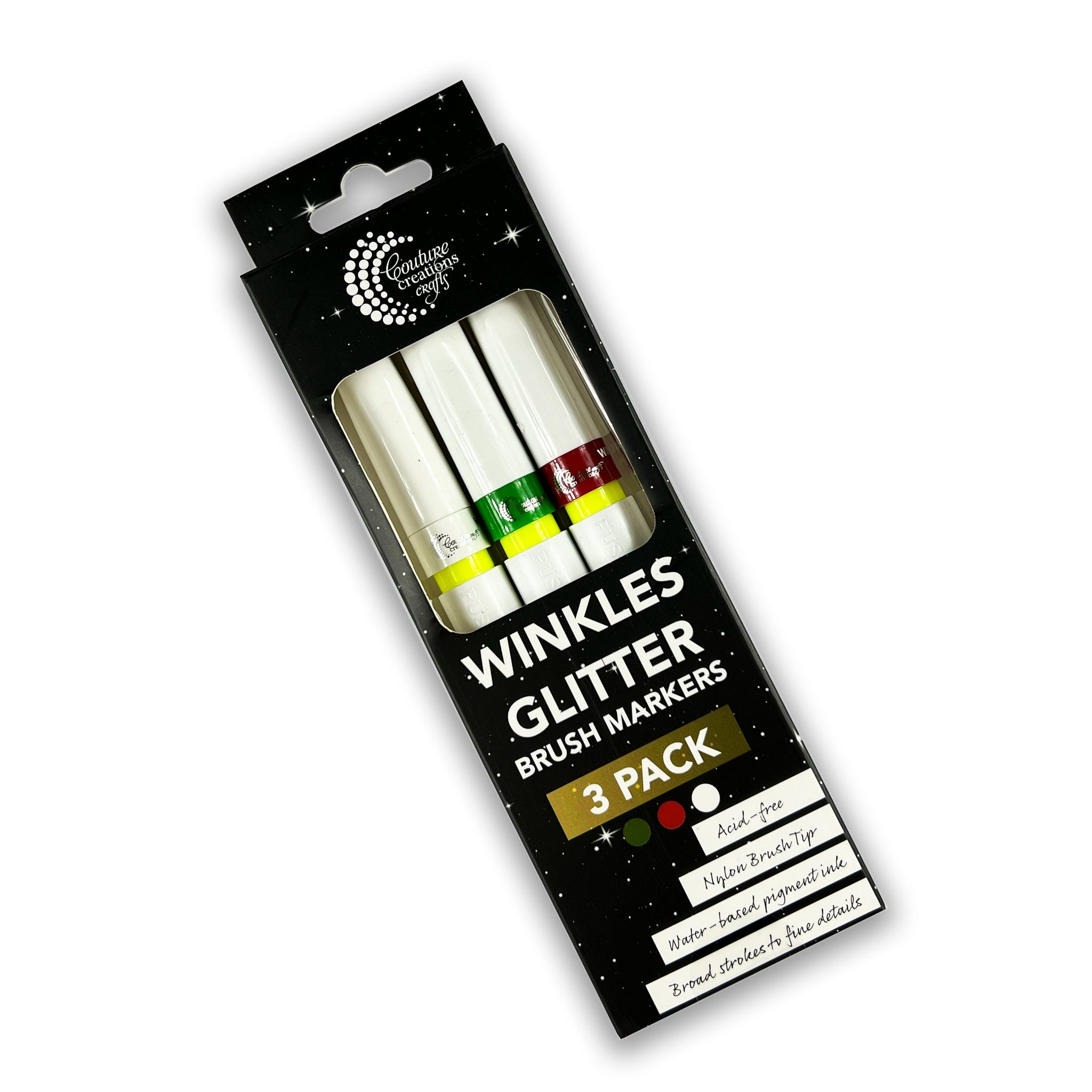 Winkles Glitter Brush Marker FESTIVE TRIO Pk3